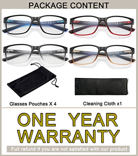 Reading Glasses for Men 4-Pack Stylish Computer Readers with Spring Hinges, Anti Glare/Eye Strain Filter UV Ray Blue Light...