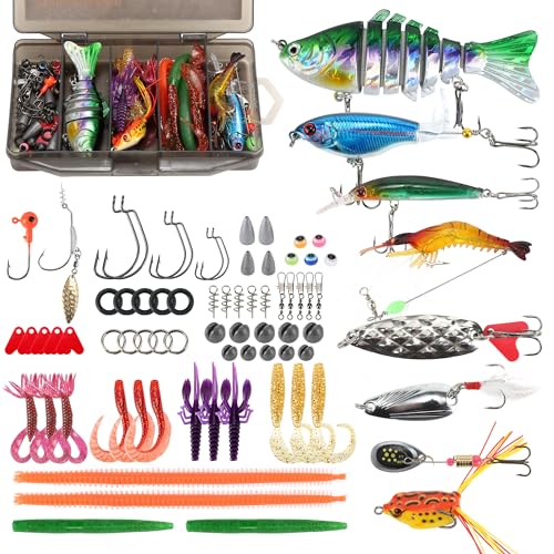 SMMYMGF Fishing Lures Tackle Box Kit,Saltwater Freshwater Fishing Gear and Equipment,Including Bionic Swimbait,Top Water b...