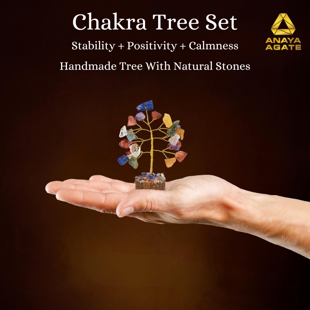ANAYA AGATE Crystal Tree Gift for Women, Set of 12 Handcrafted Tree of Life Chakra Healing Crystals & Stones for Positive Energy, Good Luck, Home and Office Desk Decor, Birthday Gifts for Mom & Dad