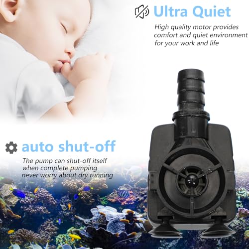 alizzy 400GPH 25W Submersible Water Pump, Auto Shut-off Water Fountain Pump with 6.5ft. High Lift and 4.92 ft Tubing for A...