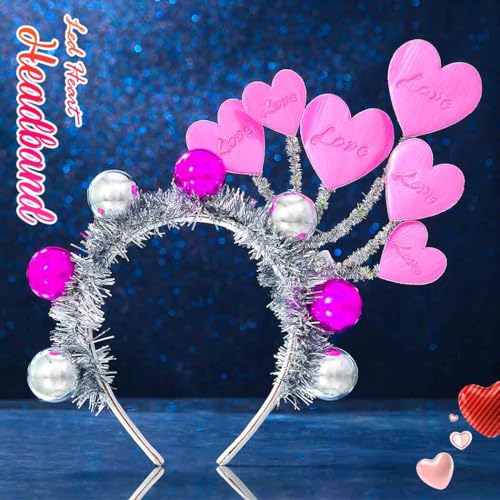 Yean Love Heart Valentine's Day Headband Ball Light Up Pink Party Costume Hair Accessories for Women