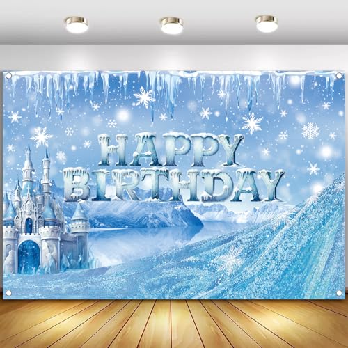 Ice Snow Castle Theme Happy Birthday Photography Backdrop - 5x3ft Winter Princess Background Photo Booth Banner Props for ...