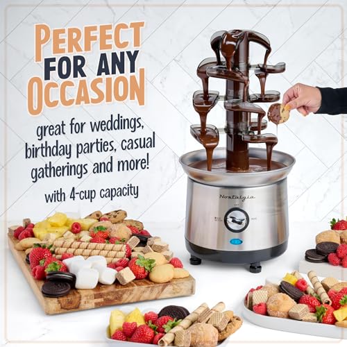 Nostalgia 4 Tier Electric Chocolate Fondue Fountain Machine for Parties - Melts Cheese, Queso, Candy, and Liqueur - Dip St...