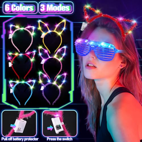 150PCS Glow in the Dark Party Supplies for Kids Adults, Light Up Party Favors with Light Up Glasses, Headband, Rings, 100 ...