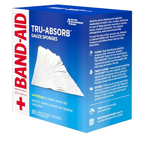 Band Aid Brand First Aid Products Tru-Absorb Sterile Gauze Sponges for Cleaning and Cushioning Minor Wounds, Cuts & Burns,...
