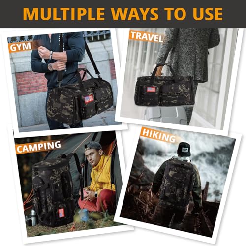 Expandable Gym Bag For Men,Tactical Large 3 in 1 Sports Duffle Bag With Shoes Compartment,Water Resistant Sports Gym Tote ...