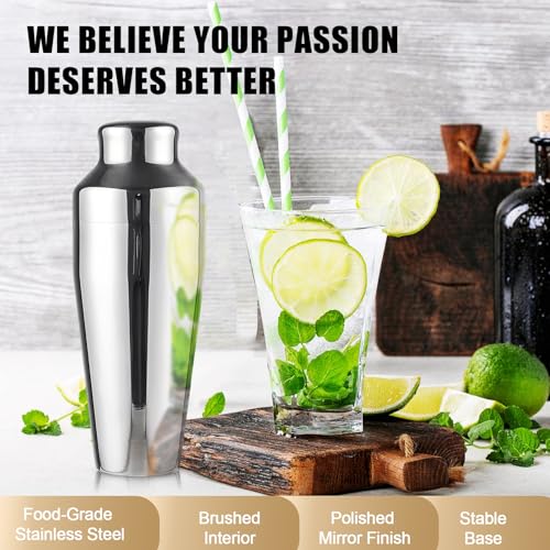 JACCOOTHALIA Cocktail Shaker, Martini Shaker, 24oz Stainless Steel, Leakproof Alcohol Bartending, Mirror Finish, Drink Sha...