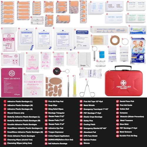 Gevoke 410 Piece Waterproof Hard Shell First Aid Kit for Home, Car, Travel, Camping, Truck, Hiking, Sports, Office, Vehicl...