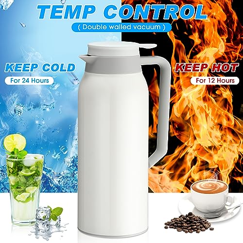 Mifoci 2 Pcs 51oz Stainless Steel Thermal Coffee Carafe White Double Walled Thermal Carafe Insulated Hot Beverage Dispense...