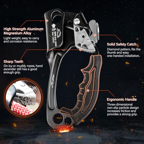 UIAA & CE Certified Rope Ascender Aluminum Alloy Rock Climbing Gear Strong Rigging Rappelling Equipment for Rock Tree Clim...