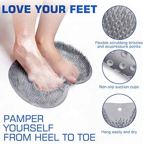 Shower Foot Scrubber Mat Back Washer Exfoliating Bath Wash Pad Wall Mounted Slip Suction Cups for Use in Cleaner Men and Women