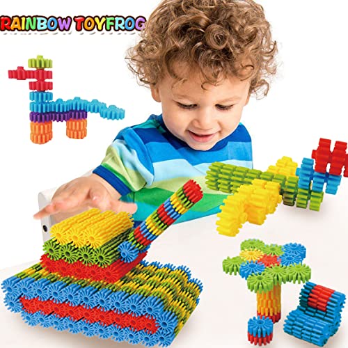 RAINBOW TOYFROG Interlocking Gears Toys for Kids - 100 Piece Kit with Tote - Colorful Manipulatives for Preschool Sensory ...