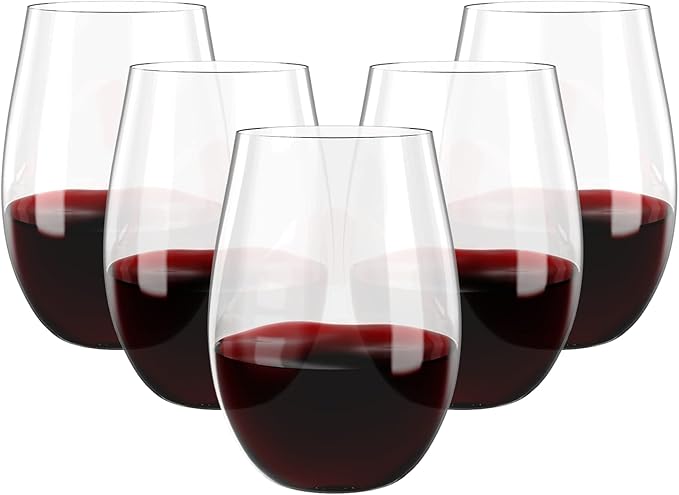FOCUSLINE 20 Pack 16 Oz Plastic Wine Glasses, Stemless Plastic Wine Cups Heavy Duty, Unbreakable Disposable Wine Glasses f...