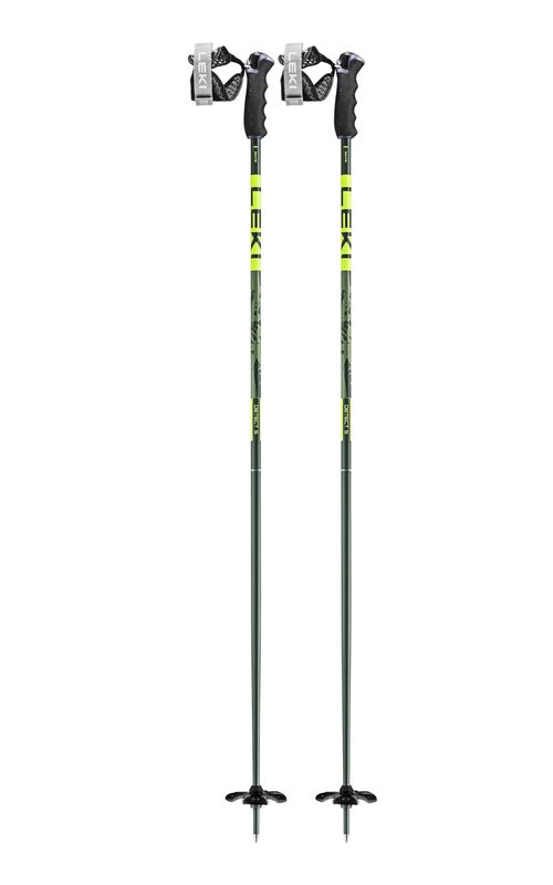 LEKI Detect S Lightweight Aluminum Ski Poles for Alpine Skiing - Olivgreen-Darkolive-Neonyellow - 135 cm