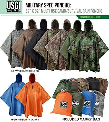 USGI Industries Military Style Poncho Multi Use Rip Stop Camouflage Rain Poncho