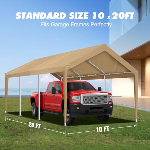 10x20FT Carport Canopy Replacement Cover Heavy Duty Waterproof & UV Protected, All Weather Car Shade Canopy with Ball Bung...