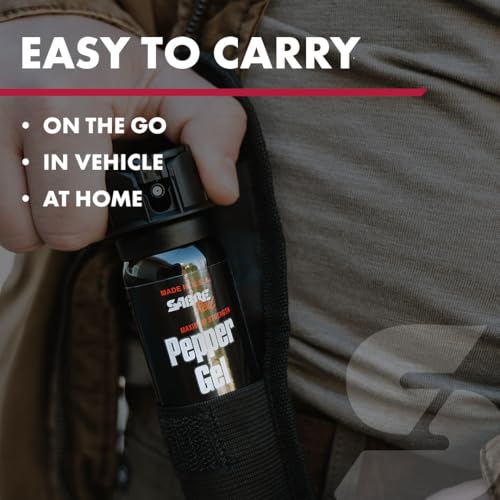 SABRE Tactical Pepper Gel With Belt Holster For Easy Carry, Maximum Police Strength OC Spray, Quick Access Fast Flip Top S...