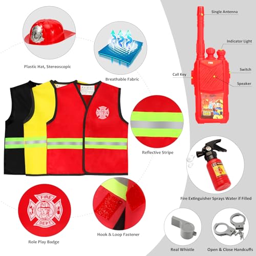 Cocojeci Boys Dress up Trunk Costumes Set,15pcs Pretend Role Play Set Fireman, Police, Construction Worker Costume with Ac...
