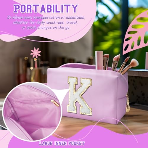 WEMVP Personalized Initial Makeup Bag with Handle, Preppy Cosmetic Bag with Inner Zipper Pocket, 8 9 10 11 12 13 14 Years ...