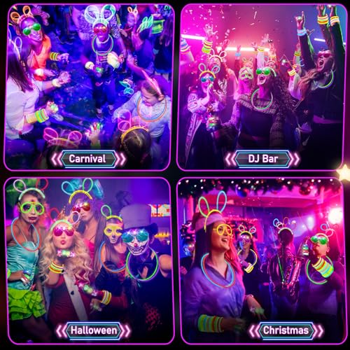 HONLYNE Glow in the Dark Supplies for Kids Adults, Light Up Party Favors, 56 LED Light Up Toys, 100 Glow Sticks Bulk Party...