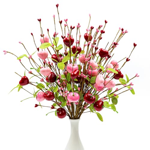 Yawwind 12 PCs Valentine Table Centerpieces 17 Inches Valentines Picks Valentines Day Floral Stems Romantic Heart Flower P...