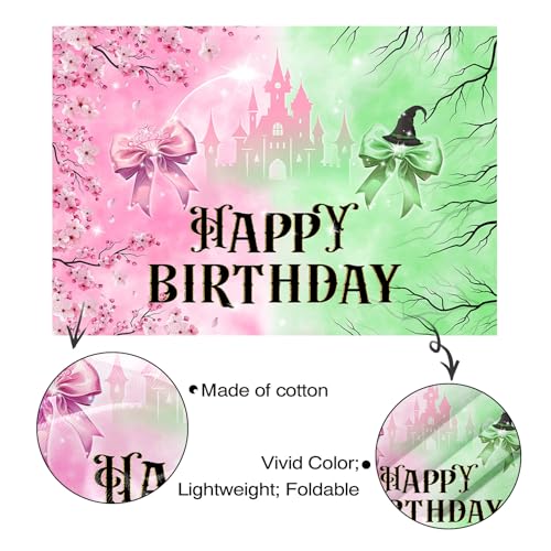 Mocsicka Pink and Green Birthday Backdrop Decorations Witch Happy Birthday Banner Supplies for Princess Girls Women Castle...