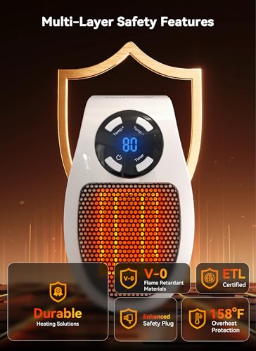 450W Space Heater, Remote Wall Outlet Electric Small Space Heater as Seen on TV with Adjustable Thermostat and Timer and L...