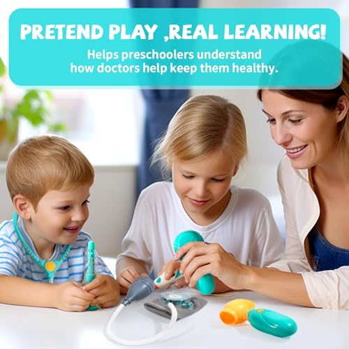 Doctor Kit for Toddlers 3-5 - Preschool Pretend Play Medical Kit with Stethoscope, Blood Pressure Cuff and Carrying Bag- D...