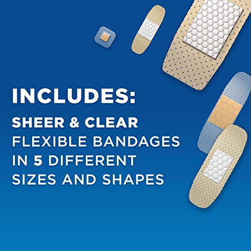 BAND-AID Brand Adhesive Bandages Family Variety Pack, Sheer & Clear Flexible Sterile Individually Wrapped Strips & Spots, ...