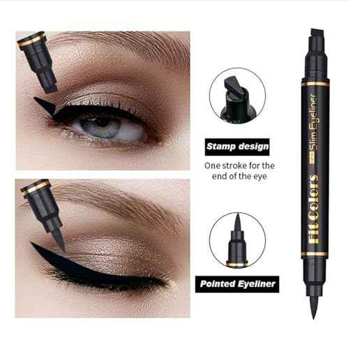4-in-1 Eye Makeup Kit 4 Colors Eyeshadow Palette Black Liqiud Eyeliner with Stamp and Double-headed Brown Eyebrow Pencil Set for Women Beginners Gift (03)
