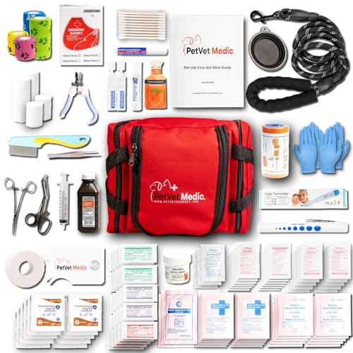 PetVet Medic Cat & Dog First Aid Kit - Dog Emergency Kit, Health Supplies & Wound Care -with Thermometer, Bandages for Wou...