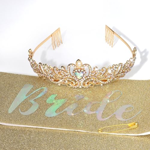 Jaciya Gold Crown Princess Tiara Gold Headpiece for Women Wedding Prom Birthday Christmas Party Decorations