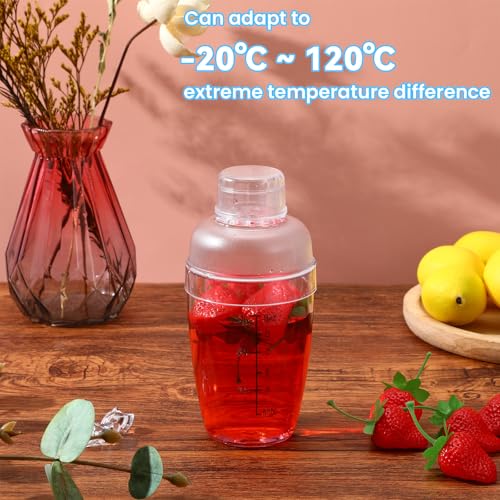 12 Pcs Plastic Cocktail Shaker Drink Mixer with Scales and Strainer Top Clear Shaker Cup with Measurement Plastic Bar Mixi...