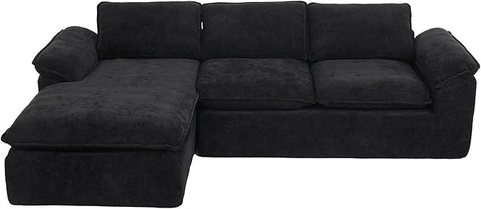 YAAREE 105.6”L Shape Modular Sectional Couch for Living Room, Modern Cloud Sectional 3 Seat Sofa with Oversized Chaise, Woven Texture Upholstery Boneless Couch (Black, Left Facing Chaise)