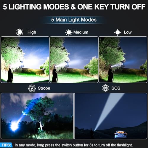 Banral Rechargeable Tactical Flashlights 2000 High Lumens - 5000mAh Super Bright LED Powerful Flash Light, Waterproof Hand...