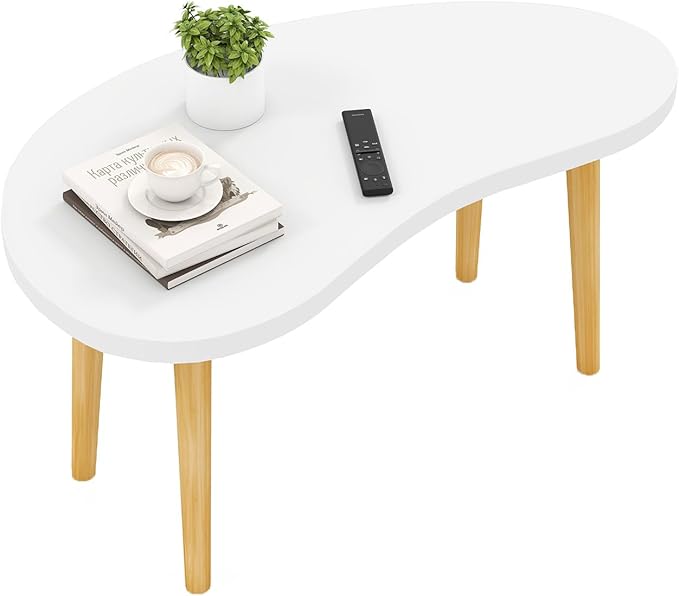 Funecy Mango Coffee Table Low Table with 4 Solid Wood Sturdy Legs, Floor Table Desk for Sitting on The Floor, Storage and Living Room Furniture (White)
