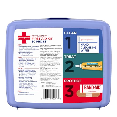 BAND-AID Brand Travel Ready Portable Emergency First Aid Kit for Minor Wound Care, Perfect for Home, Car, Travel, Camping ...