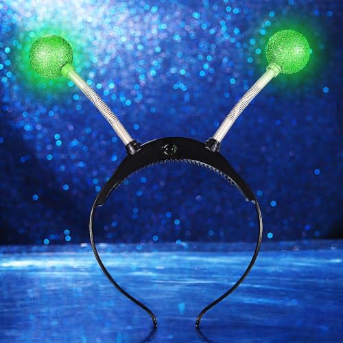 Sixexey Light Up Alien Headband LED Martian Hair Band Antenna Hair Accessories for Women (Green, One Size)