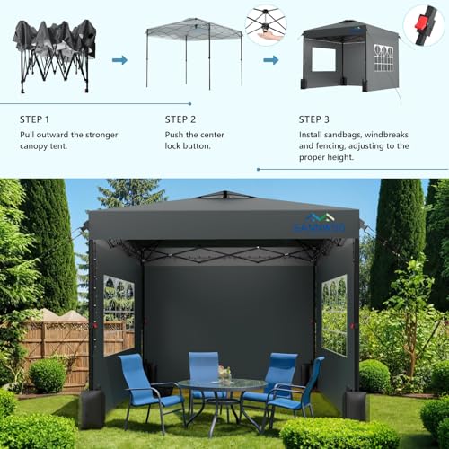 10X10 Pop Up Canopy Tent with 3 Sidewalls,Easy Up Canopy,Commercial Instant Shelter,Heavy Duty One Person Set Up Event Ten...