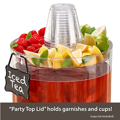 Buddeez Durable 2 Gallon Beverage Dispenser with Stand - Stackable Drink Server for Parties - Includes Party Top Lid and C...