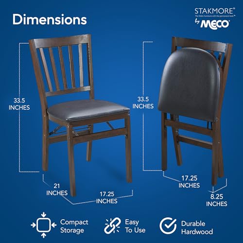 MECO Stakmore Premium Solid Wood Dining Table Compact Folding Chair Set with Fabric Padded Upholstered Seat, Espresso/Blac...