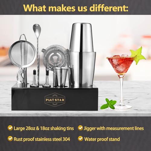 Plat Star Mixology Bartender Kit | Home Bar Set Cocktail Shakers Bartending Kit | Bar Tools Boston Shaker Set with Stand |...