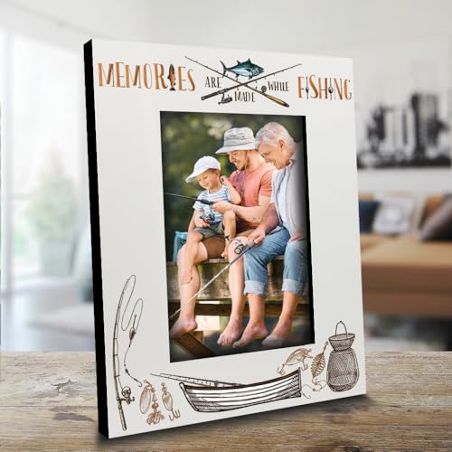 BELLA BUSTA Fishing Themed Picture Frame-Adventures, Fishing Memories Gifts-Christmas, Birthday, Father's Day, Grandpa, Da...