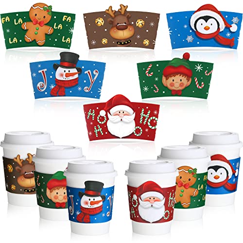 Faccito 120 Pieces Christmas Coffee Cup Sleeves Bulk for 12 oz, 16 oz Christmas Disposable Corrugated Paper Cup Sleeves wi...