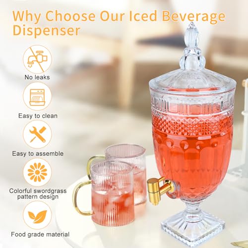 1.3 Gallon Glass Drink Dispenser, Glass Beverage Dispenser with Spigot for Party Bar Wedding, Crystal Collection Jug, Wide...