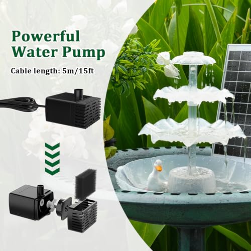 AISITIN 3 Tiered Bird Bath with 6.5W Solar Water Pump, Upgraded Solar Bird Bath Fountains with Lights, Detachable DIY Sola...