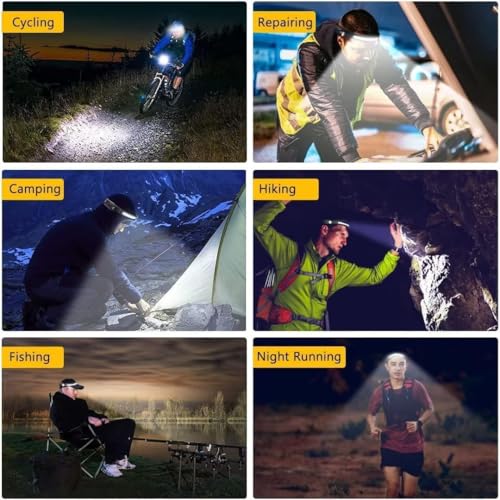 LED Fishing Headlamp, Rechargeable, 230° Wide Beam Head Lamp with Motion Sensor - Camping Gear, Waterproof Head Light, Fla...