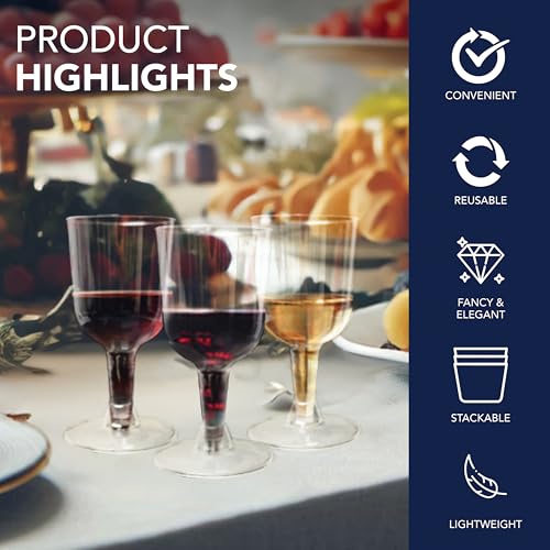 Party Essentials Disposable Hard Plastic Two Pieces Wine Glasses, 20-Count, 7-Ounce, Clear