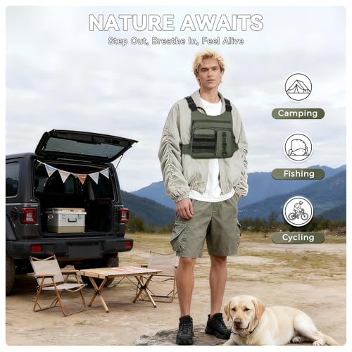 Criuage Outdoor Chest Bag for Men, Lightweight Running Vest with Water Bottle Pocket, EDC Chest Pack for Hiking, Cycling