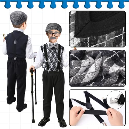 CONGRU 100 Days of School Costume for Boys,Old Man Costume for Kids Grandpa Vest Accessories Set